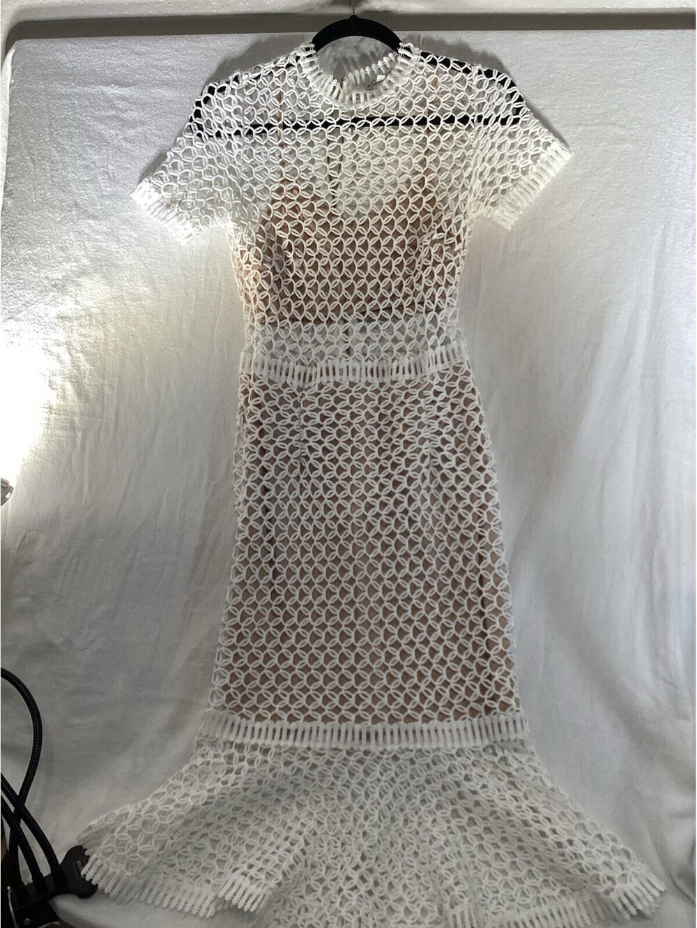 Charlotte Russe Lace Dress Size S White Crochet MIDI Mermaid
